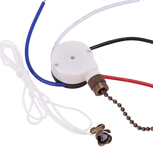Piarktoy ZE-208S - Kit di interruttori per ventilatore a soffitto, a 3 velocità, 4 fili, interruttore per controllo della velocità della cerniera, interruttore a con corda