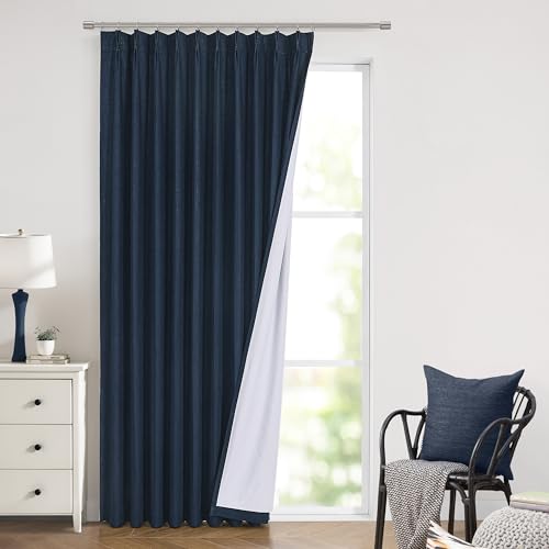 Image of Vision Home Navy Blue Pinch Pleated Full Blackout Curtains Linen Blended Room Darkening Window Panels 84 inch for Living Room Bedroom Thermal Insulated Pinch Pleat Drapes with Hooks 60 inch Wx84 Lx1