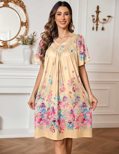 Image of Ekouaer Womens House Dress Floral Print Nightgown with Pockets Mumu Dress