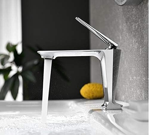 シングルレバー洗面台用ミキサー、ゴールド＆ブラック、真鍮、温水＆冷水、バスルーム洗面所用(Chrome)