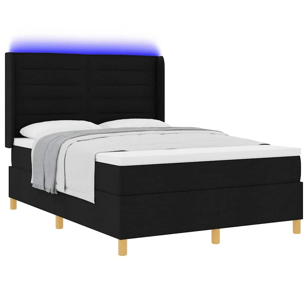 vidaXL Łóżko sprężynowe z paskami LED Czarny 140 x 190 cm tkanina