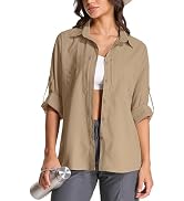 Womens UPF 50 Long Sleeve Sun Shirt Safari Hiking Quick Dry UV Protection Button Up Travel Shirt ...
