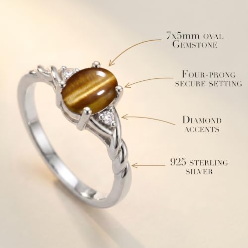 Image of Rylos Sterling Silver Classic Birthstone Ring - 7X5MM Oval Gemstone & Diamonds - Women's Jewelry, Sizes 5-10