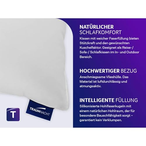 Traumnacht 4er Set Sofakissen, Kopfkissen, mit Faserfüllung und Vlieshülle, 40 x 40 cm, weiß, Öko-Tex zertifiziert, produziert nach deutschem Qualitätsstandard