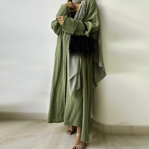 Open Abayas Kimono Muslim Women Cardigan Maxi Dress and pants Set Islamic Clothing Dubai Saudi Robe2
