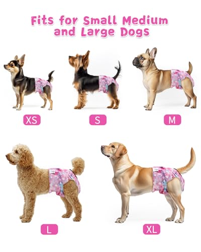 Image of CuteBone Washable Female Dog Diapers 4 Pack Reusable Doggie Heat Diapers for Period FMG04XS