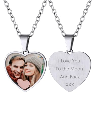 Supcare Collar Corazón Foto Personalizada Mujer Colgante Romántico de Amor Acero Inoxidable Collar con Nombre Texto Grabado Regalo Dia de la Madre