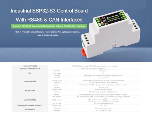 waveshare Industrial ESP32-S3 Control Board, Onboard RS485 and CAN Interfaces for Connecting External RS485 and CAN Devices, Support 2.4GHz Wi-Fi/Bluetooth 5, Built-in Multiple Protection Circuits - Image 3