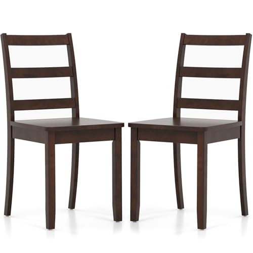 Image of COSTWAY Dining Chairs Set of 2, Mid-Century Modern Wooden Chairs, Brown