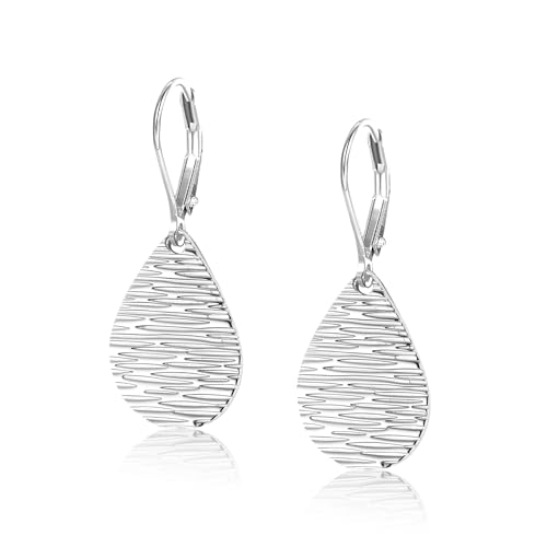 Sterling Silver Dangle Earrings for Women Trendy 14k Gold Dangle Drop Earrings Teardrop Hammered Leverback Earings for Women Jewelry Gifts