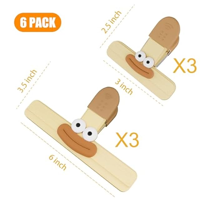 Chip Clips, Bag Clips for Food Storage with Airtight Seal Grip for Bread Bags, Snack Bags and Food Bags, 6 Pack Heavy Duty Large and Small Bread Clips for Kitchen and Office