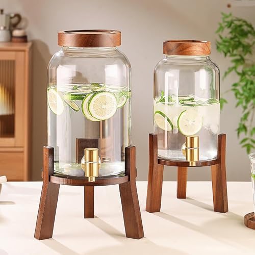 Lot de 2 distributeurs de boissons en verre avec support, idéal pour l'eau glacée, la limonade, le punch, le thé