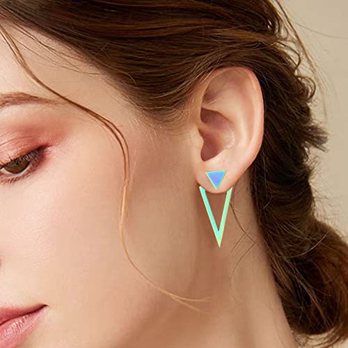 REELMAR Black Triangle Earrings for Women Geometric Ear Jacket Earrings Front and Back Triangle Stud Earrings Stainless Steel Gothic Punk Earrings Jewelry2