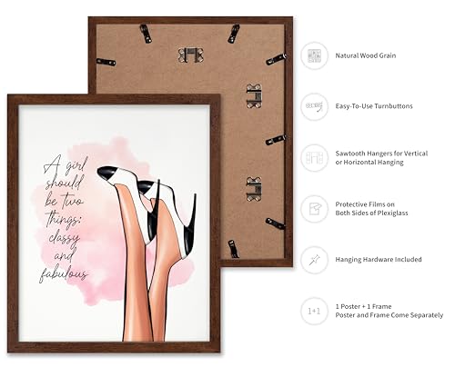 Image of Poster Master Classy And Fabulous Poster - Fashion Print - Positive Quote Art - Trendy Art - Modern Art - Gift for Women & Fashionista - Wall Decor for Bedroom or Girl's Room, 16x20 Brown Framed