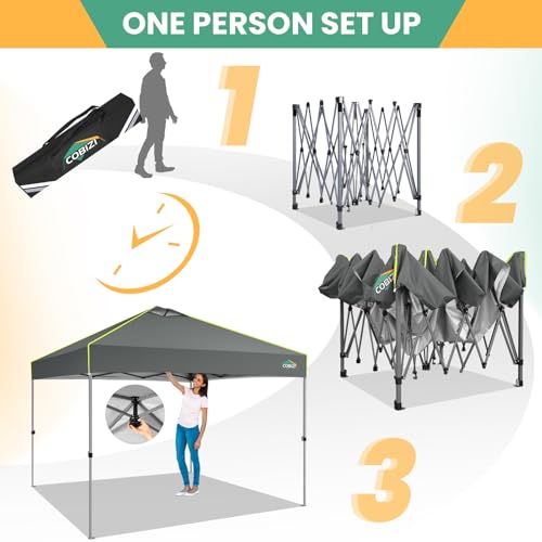 Image of COBIZI 10x10 Pop Up Canopy - One Push Setup Tent, Glow Strips, 4 Sidewalls