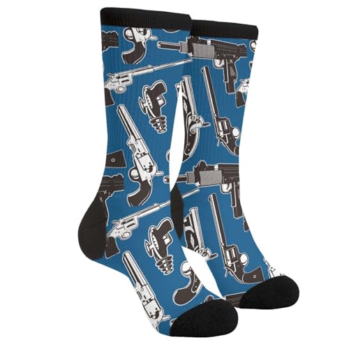 Unedskck Calcetines de vestir divertidos y divertidos para mujeres, hombres y adolescentes, Pistola militar, Altoa única