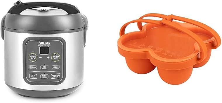 AROMA 8-Cup Digital Rice Cooker and Egg Bite Mold Bundle - Compact Cooker for Rice, Grains, and Egg Bites | Includes Rice Cooker ARC-994SG and Silicone Mold AAC-001