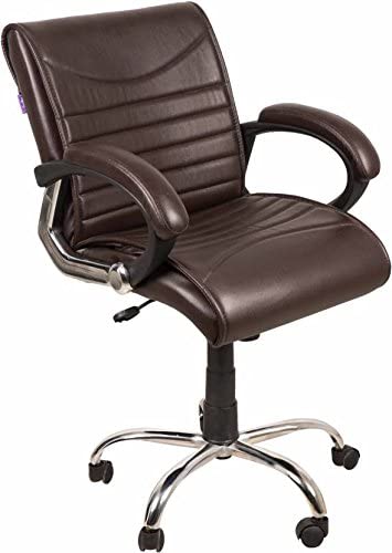 Mezonite Brown Office Chair Mid Back Revoving Office Desk Chair Leatherette Cushioned Computer Chair Working Chair