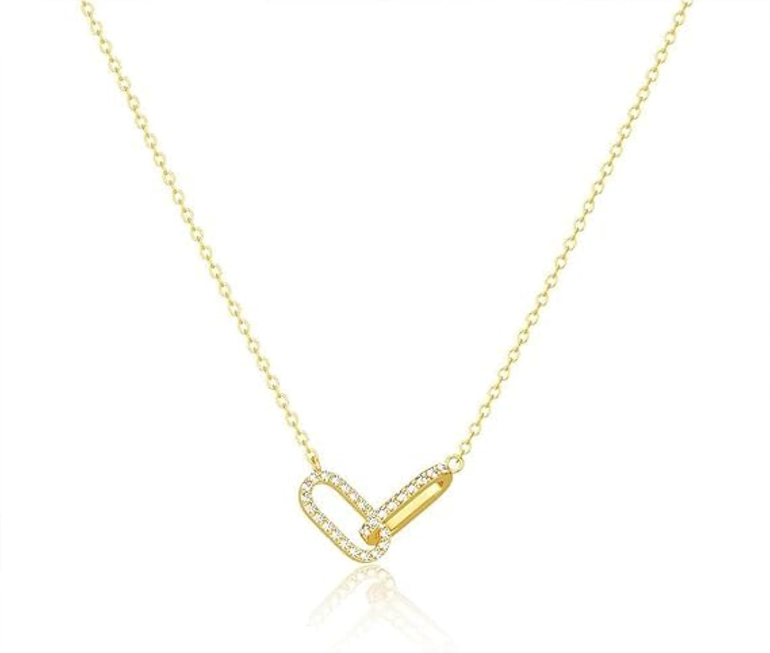 Gold Pendant Necklace for Women, Dainty Diamond Necklaces, Simple 14K Gold Plated Paperclip Choker Necklaces, Cute Minimalist Open Oval Necklaces, Trendy Jewelry, for Women and Girls Gifts