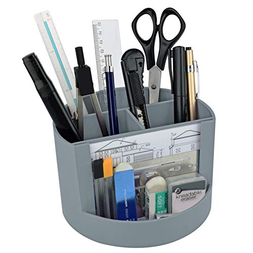 Acrimet Plastic Desktop Organizer - Mix Organizer Caddy Photo Holder - Office Supplies Storage and Home Organization (Pen Pencil Clip Holder) (Silver Color)