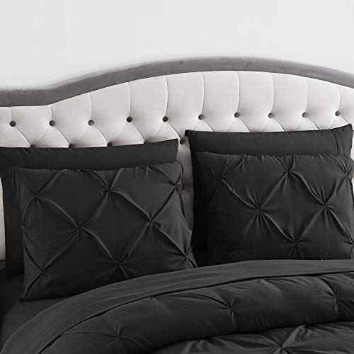 Image of Queen Comforter Set 8 Piece Bed in a Bag with Bed Skirt, Fitted Sheet, Flat Sheet, 2 Pillowcases, 2 Pillow Shams, Queen, Pintuck Black
