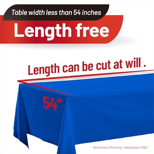 Image of Plastic Table Cloth Roll, 310 Ft X 54 in Disposable Tablecloth Roll | Royal Blue Tablecloth PEVA Plastic Table Cloth Disposable with Cutter Table Cover Roll for Party, Graduation, Baby Showers