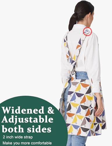 Image of Cozy Adjustable Cross Back Aprons for Women with Pockets Cotton Linen Cooking Kitchen Baking