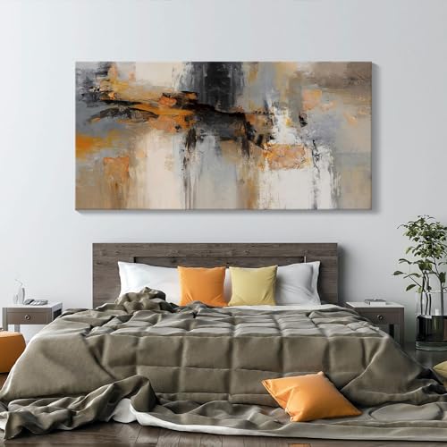 Image of AJAZIKO Large Abstract Canvas Wall Art - Wall Art for Living Room and Bedroom, Modern Wall Decor in Orange and Gray Hues, Perfect Office Decorations for Work