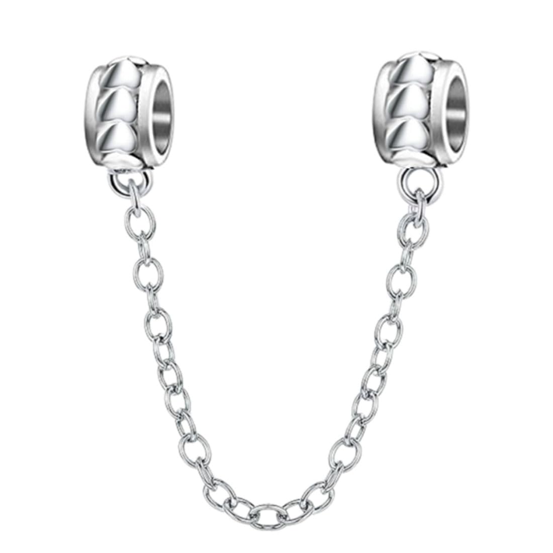 925 Sterling Silver Safety Chain Heart Charm Anniversary Birthday Gift for Pandora Bracelet