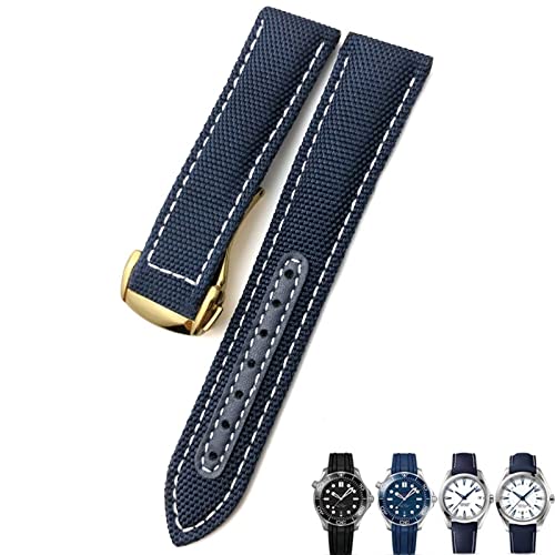 Reviews y listado de Reloj oro omega los 7 más buscados. 33 ZUC - Correa de reloj de nailon tela de 19 mm y 20 mm con hebilla de despliegue, correa de piel para Omega AT150 AQUA TERRA Seamaster Tissot (oro blanco azul, 20 sin cierre)