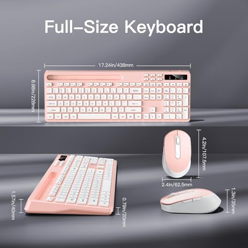 Wireless Keyboard and Mouse Combo, Soueto 2.4G Full-Sized Computer Keyboard with Phone Tablet Holder, 22 Multimedia Shortcuts, Numeric Keypad, 6 Button Silent Mouse for Windows, Mac (Pink) Wireless Keyboard and Mouse Combo, Soueto 2.4G Full-Sized Computer Keyboard with Phone Tablet Holder, 22 Multimedia Shortcuts, Numeric Keypad, 6 Button Silent Mouse for Windows, Mac (Pink)
