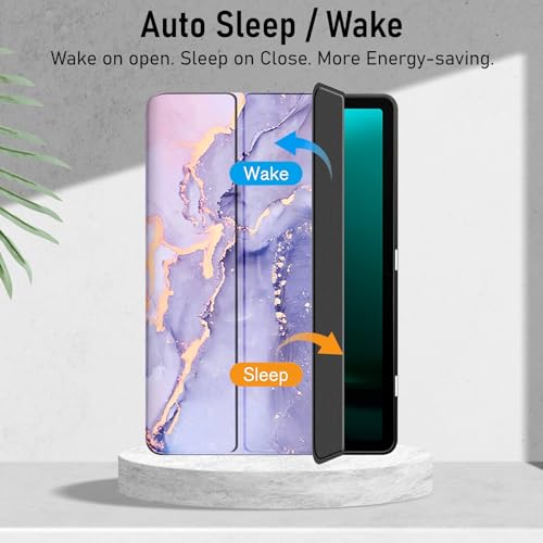 Image of Robustrion Cover for Samsung Galaxy Tab S9 FE+ / Tab S10 Plus /Tab S9 Plus 12.4 inch Cover Case with [S Pen Holder] for Samsung Tab S9 FE Plus /S9+ / S10+ Tablet Cover [Auto Sleep /Wake] - Marble Lilac