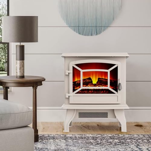 Panana Freestanding Electric Stove with Heater Fire Place Flame Effect,Fireplace Log Wood Burner Effect 1800W-2000W(White, Style B) MC-ADFE07WH