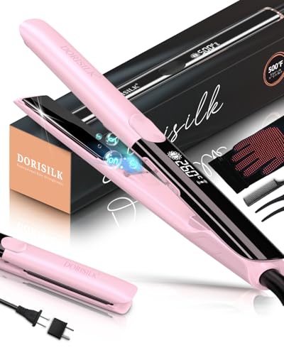 Dorisilk - Piastra professionale per capelli ad alta temperatura da 500 gradi, piastra in ceramica a riscaldamento rapido da 30 s, piastra e ferro arricciacapelli 2 in 1, piastra al plasma per (Rosa)