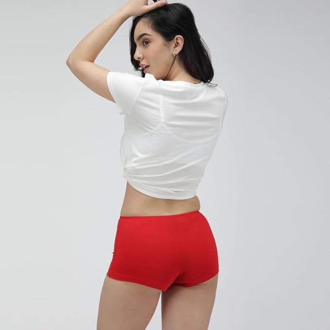 Image of Women's Cotton Blend Boy Shorts, Long Boxer Style Panty, Multi-Colour Full Coverage with Soft Stretch Fit