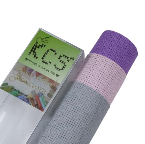 Image of KCS 3 pc of 15 inch x 18 inch(38cmx45cm) 16 Count Cross Stitch Cotton Aida Cloth Needlework Rolled Fabric Box,16CT,Light Grey+Pink+Lavender