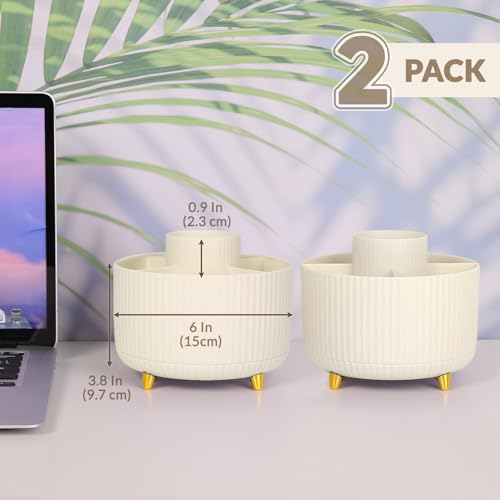 Image of SKYDUE 2 Pack Pen Holder, 360 Degree Rotating Pencil Holder for Desk Organizer, Rotating Desktop Pen Organizer with 5 Slots, Office Supplies, Pencil Cup for Office, School, Home