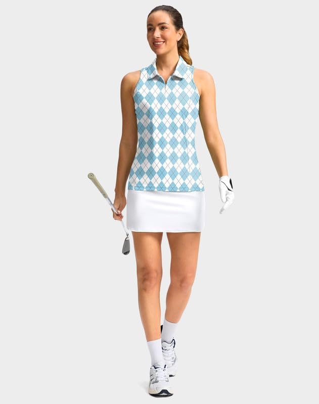 Women's Sleeveless Golf Shirt Zip Up Quick Dry Collared Tank Tops Racerback Tennis Athletic Polo Shirts for Women - Image 2