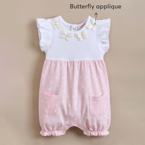 Image of Hopscotch Baby Girls Polka Dot Print Short Sleeves Pink Rompers