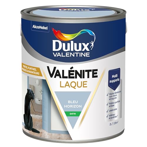 Dulux Valentine Peinture Laque Valénite Intérieur et Extérieur Multi-supports - Finition parfaite et lisse, Formule Haute Résistance - Satin Bleu Horizon 2 L