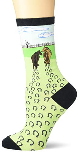 K. Bell Women's Novelty Casual Crew Socks, horses Walking (Green), Shoe Size: 4-10