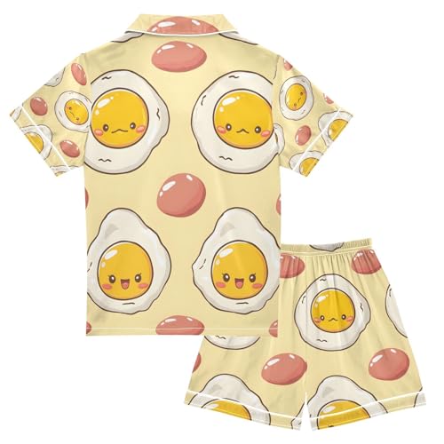 senya Cute Fried Egg Satin Summer Pajama Sets Silk Short Sleeve Button Down Sleepwear2