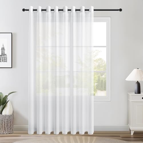 Topfinel Lot de 1 Rideau Voilage 300x240 CM Grande Largeur à Oeillets pour Fenetre de Salon Moderne Rideaux Blanc Voile en Effet Lin Transparent Décoratif Chambre...