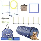 TIMOSS Dog Agility Training Equipment Set, Outdoor&Indoor, Deluxe Obstacle Course Starter Kit w/Tunnel, Adjustable Hurdle, Jumping Ring, 6 Weave Poles, Pause Box, Carry Bag