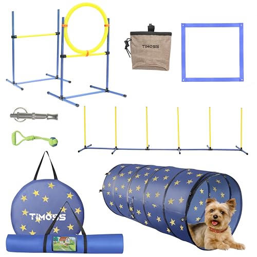 Dog Agility Training Equipment Set, Outdoor&Indoor, Deluxe Obstacle Course Starter Kit w/Tunnel, Adjustable Hurdle, Jumping Ring, 6 Weave Poles, Pause Box, Carry Bag Dog Agility Training Equipment Set, Outdoor&Indoor, Deluxe Obstacle Course Starter Kit w/Tunnel, Adjustable Hurdle, Jumping Ring, 6 Weave Poles, Pause Box, Carry Bag