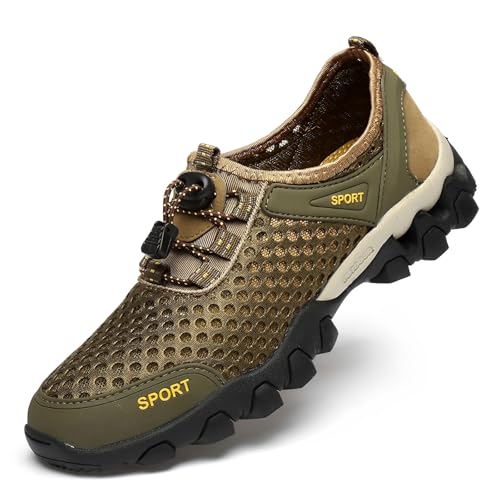 ENEN Zapatillas de Agua Hombre, Escarpines Hombre con Orificios de Drenaje, Cuadrícula Simple Verano Outdoor Barefoot Mujer, Transpirable Secado Rápido Zapatillas para Fitness (Verde,43)