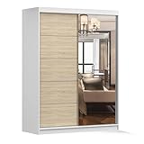 DESIGN MODERNE - L'armoire à portes coulissantes avec miroir et bandes décoratives impressionne par son look minimaliste et moderne.