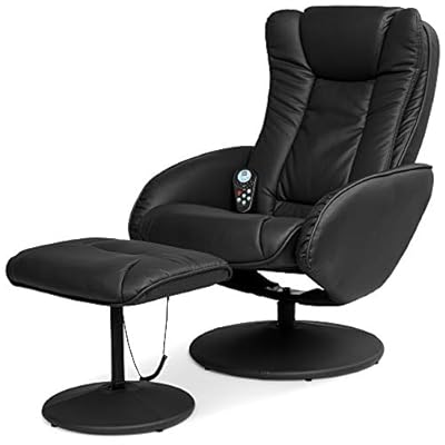 BCP Leather Massage Recliner and Ottoman Furniture Set W/ Double Padding, Remote- Black by 