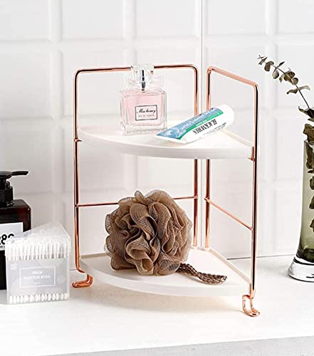 Image of Iron 2 Tier Counter Top Organizer I Bathroom Organizer Stand I Desk Organizer I Multi-Purpose Storage Countertop Racks For Kitchen I Corner Shelf (RoseGold-2Tier-Triangle)