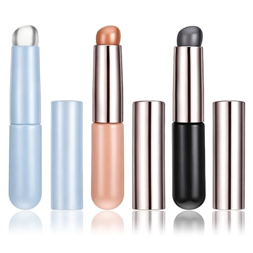 3 Pcs Silicone Lip Brush Round Head Lips Brushes Applicator with Cover Reusable Lips Gloss Applicator Multifunctional Makeup Brush Beauty Tool for Lip Gloss Balm Concealer